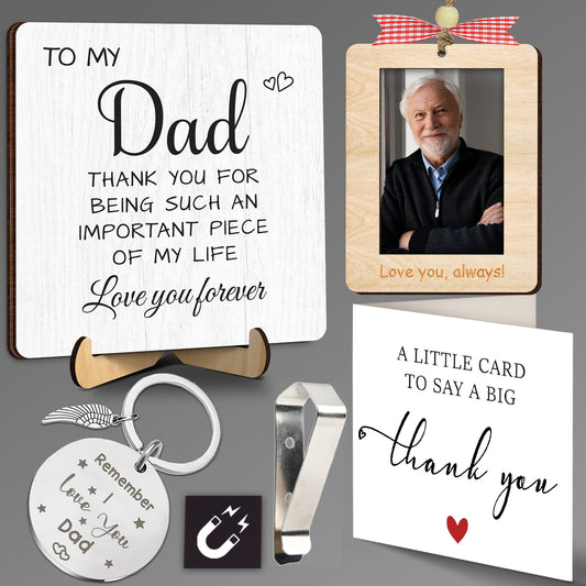 Dad Appreciation Gift Set – Personalized Keychain, Photo Frame & Thank You Plaque