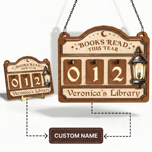 Personalized Book Tracker Sign, Vintage Street Lamp & Moon, Bookish Gift