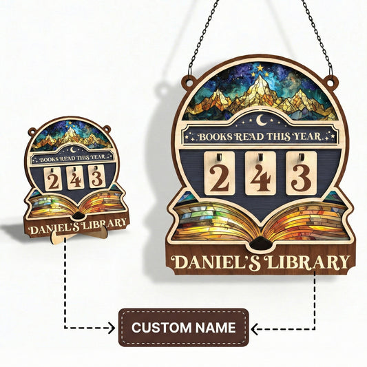 Personalized Books Tracker Sign, Starry Night Landscape, Colorful Wall Art