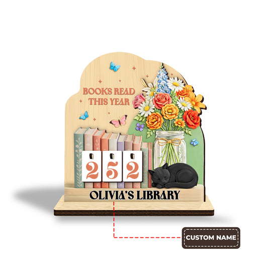 Personalized Books Tracker Sign, Floral Cat Tracker Sign Custom Gift