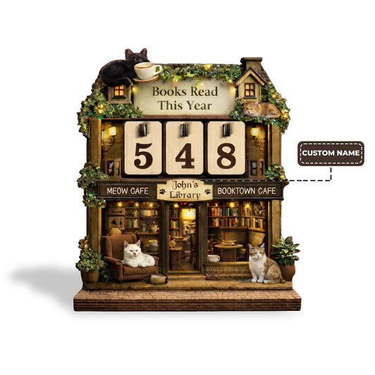 Personalized Books Tracker Sign, 3D Meow Cat Cafe Decor