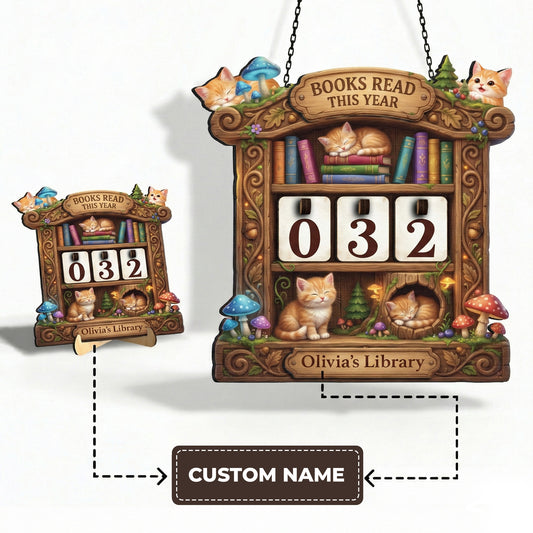 Personalized Books Tracker Sign, Cute Cat Kitten Decor