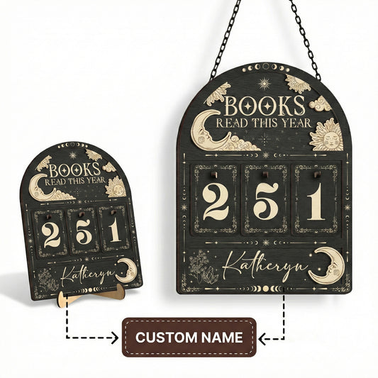 Personalized Books Tracker Sign, Sun & Moon Wood Art, Library Decor