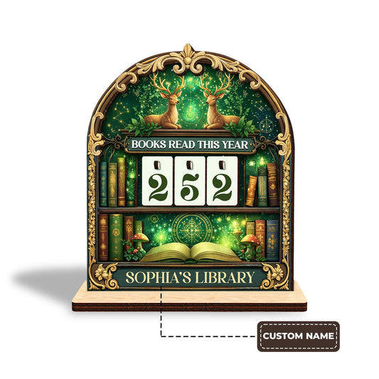 Personalized Book Tracker Sign, Enchanted Forest Stags, Fantasy Shelf Decor
