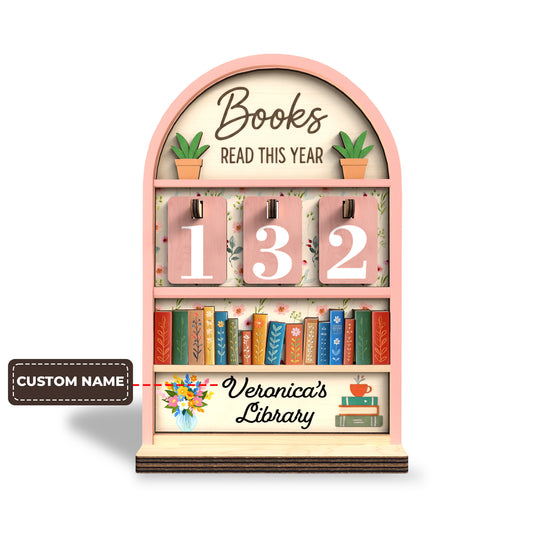 Personalized Book Tracker Sign, Teal Floral Shelf, Reader Gift