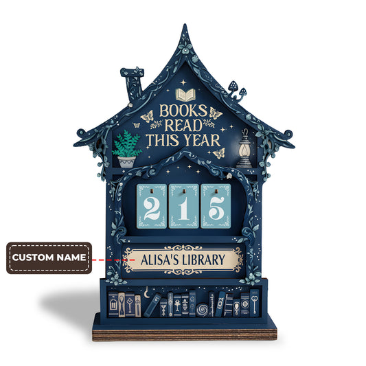 Personalized Book Tracker Sign, Wooden House & Vines, Reading Goal Decor