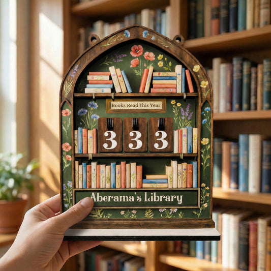 Personalized Book Tracker Sign, Floral Wooden Bookshelf, Custom Library Art