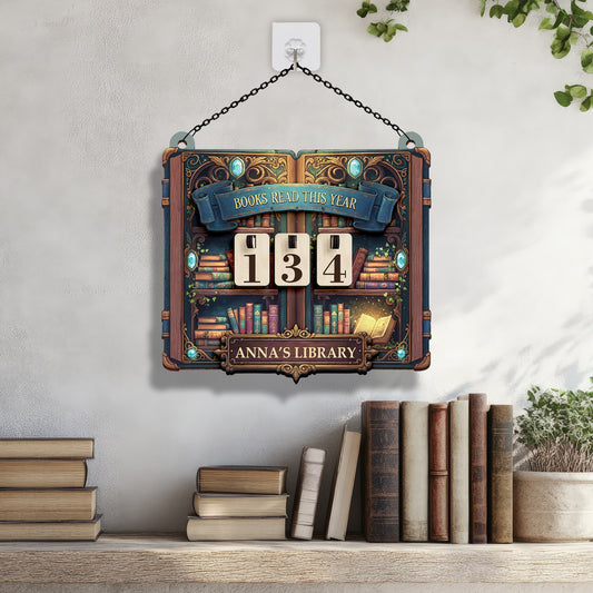 Personalized Book Tracker Sign, Magic Open Book Art, Reader Gift