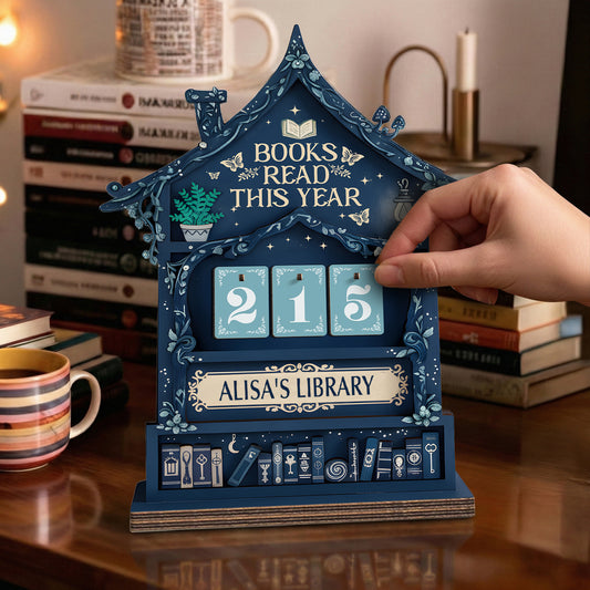 Personalized Book Tracker Sign, Wooden House & Vines, Reading Goal Decor