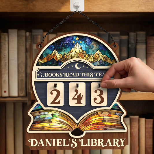 Personalized Books Tracker Sign, Starry Night Landscape, Colorful Wall Art