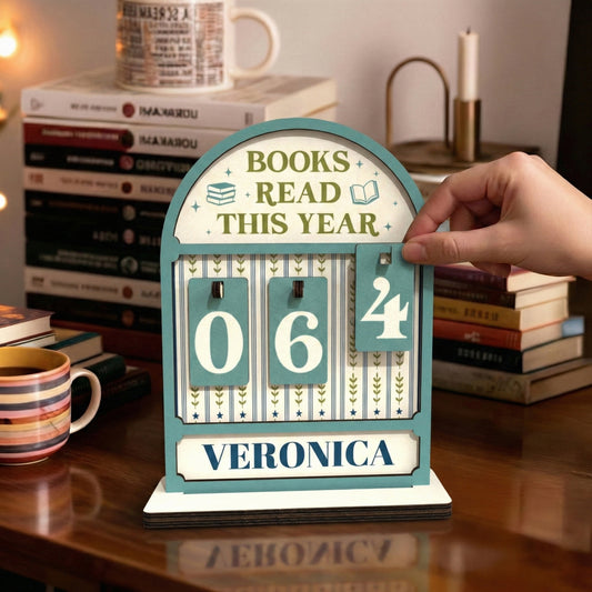 Personalized Book Tracker Sign, Mint Green Leaf Pattern, Minimalist Decor