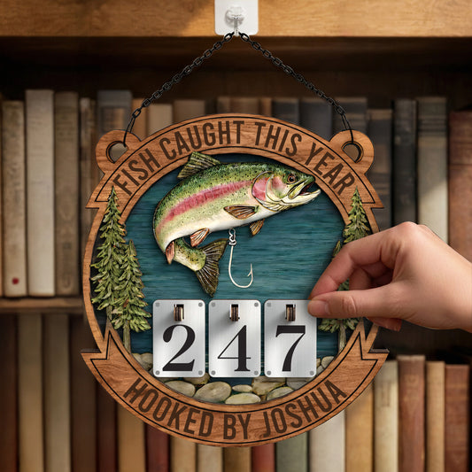 Personalized Fishing Tracker Sign, Custom Name 3D Bass & Wave Log