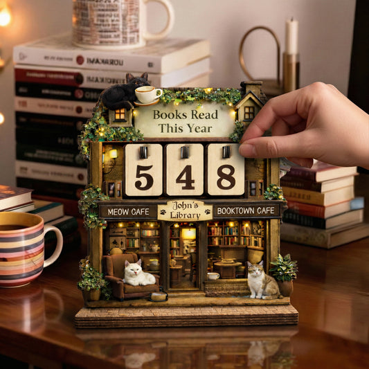 Personalized Books Tracker Sign, 3D Meow Cat Cafe Decor