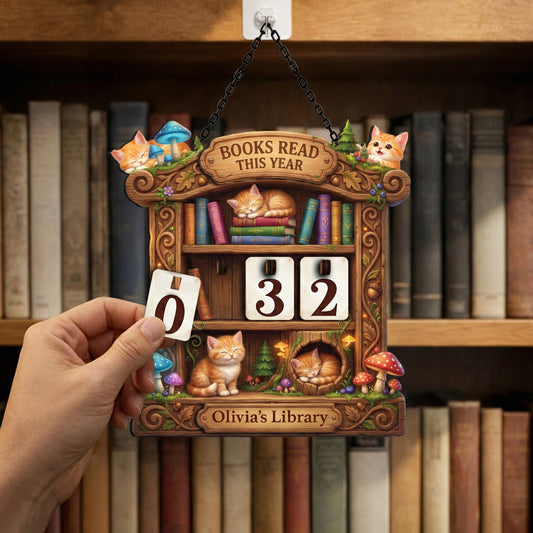 Personalized Books Tracker Sign, Cute Cat Kitten Decor