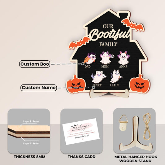 Home Portrait Halloween, Halloween Scene Decoration, Personalized Halloween Family Wood Plaque, Custom Name Wood Sign,Ghost Family Wood Sign