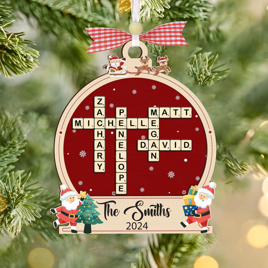 Family Crossword Ornament,Family Ornament,Scrabble Personalized Christmas Ornament,Family Names Puzzle,Family Christmas Gift,Family Keepsake
