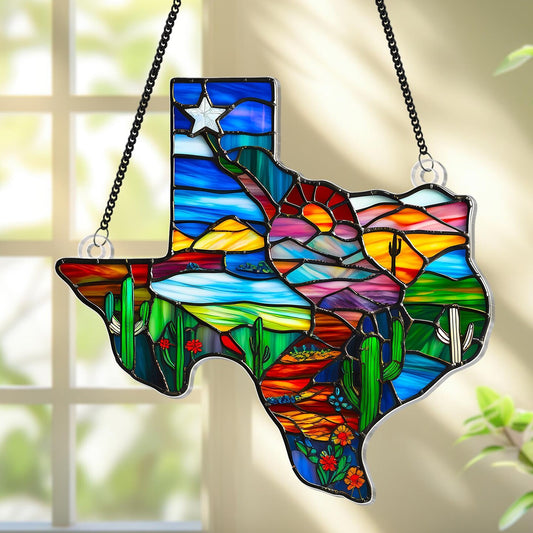 Texas Map Acrylic Suncatcher Window Hanging,Northern Mockingbird And Bluebonnet Home Decor,Texas Decoration,Texas Gift,Souvenir Lover Gift