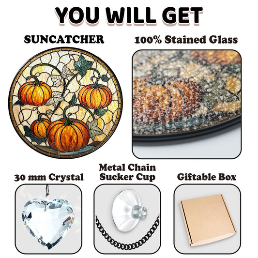 Pumpkin Stained Glass Suncatcher Window Hanging, Handmade Fall for Halloween Decor, Horror Gifts for Women Men Friend Boy Girl,Harvest Decor