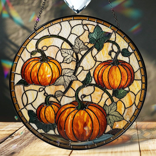 Pumpkin Stained Glass Suncatcher Window Hanging, Handmade Fall for Halloween Decor, Horror Gifts for Women Men Friend Boy Girl,Harvest Decor