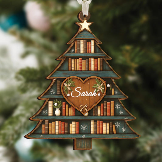 Personalized Name Christmas Book Tree Ornament,Bookshelf Ornament,Lovers Bookworm,Librarian Book Club,Bookish Ornament,Gift For Book Lover