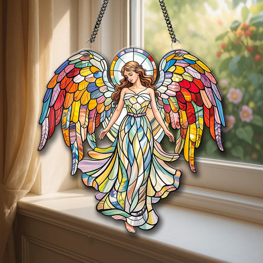 Colorful Angel Acrylic Suncatcher Rainbow Winged Guardian Faux Window Hanging Decor Gift For Spiritual and Fantasy Lovers