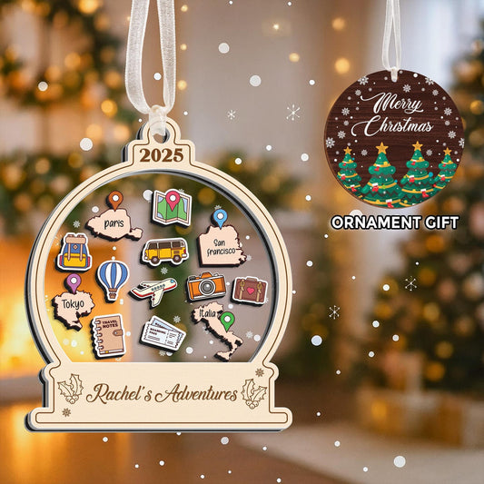 Adventure Ornament 2025,Travel Shaker Ornament,Personalized Traveling Destination Ornament,Christmas Gift For Traveler,Gift For Roadtrips