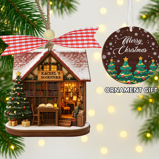 Bookstore Christmas Ornament,Acrylic Book Lover Holiday Decor,Bookshop Ornament For Book Lovers,Christmas Bookshelf Ornaments,Bookish Gift,