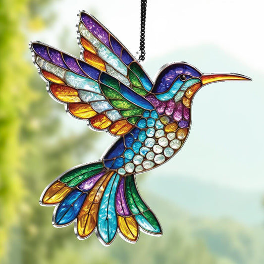 Hummingbird Suncatcher,Faux Stained Glass Hummingbird Window Hanging,Bird Acrylic Suncatcher,Wall Art,Outdoor Indoor Decor,Hummingbird Gifts