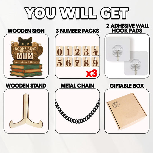 Custom Books Read Tracker,Books Read This Year Counter,Black Cat Bookshelf Decor,Reader Gift,Book Lover,Bookish Gift,Book End,Library Sign