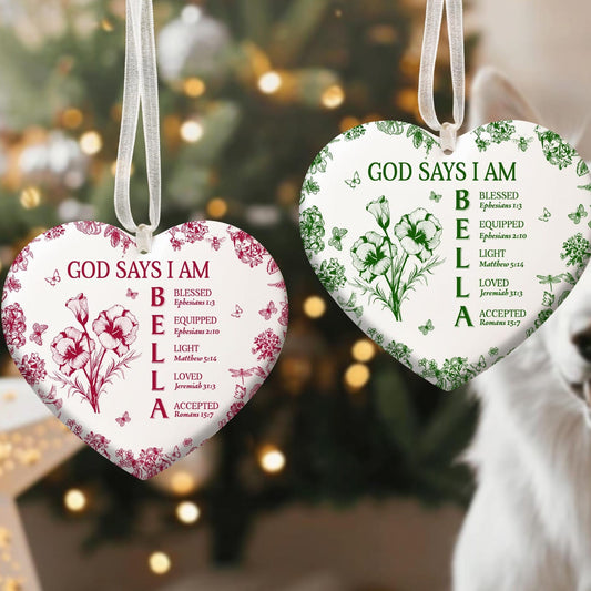 God Says I Am Ornament,Custom Bible Verse Toile De Jouy Christmas Decoration,Name With Bible Verses,Christian Gift,Faith Gift,Religious