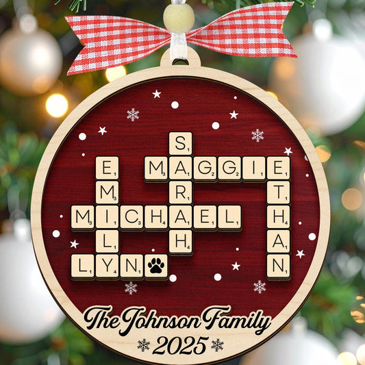 Custom Family Christmas Ornament,Family Crossword Name Ornament,Custom Scrabble Family Name Ornament, Family Christmas Gift,Holiday Keepsake