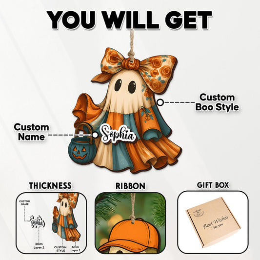 Custom Halloween Trick or Treat Bag Name Tag, Boo Basket Name Tag for Kids, Cute Ghost Name Tag, Halloween Ornament, Halloween Party Gifts