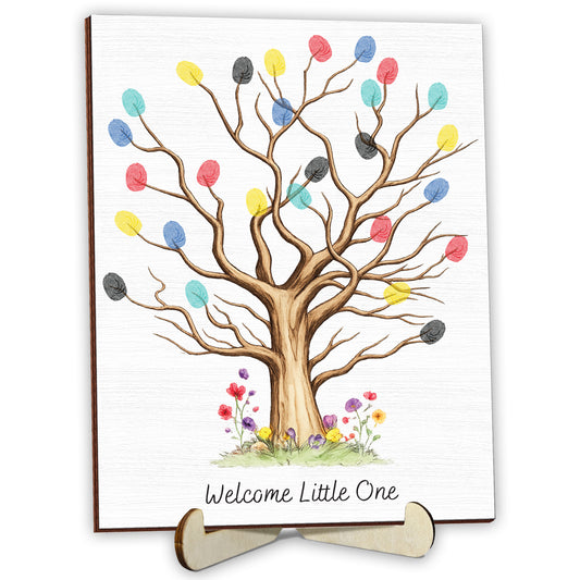 DIY Fingerprint Tree Wooden Sign Kit – Baby Shower Guest Book & Nursery Art Keepsake