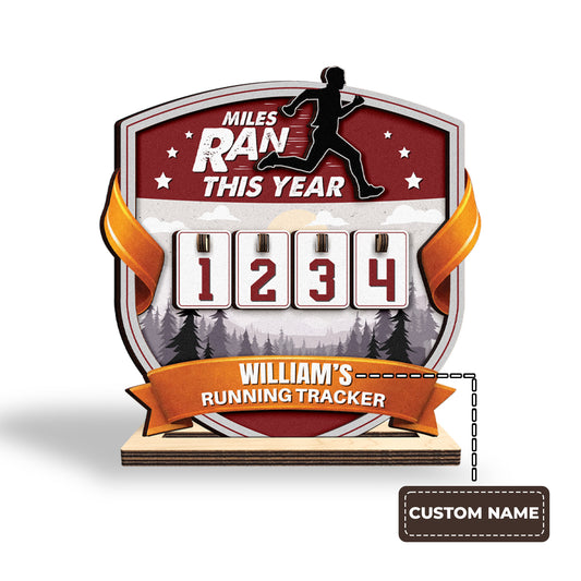 Personalized Running Miles Tracker, Custom Name Sign with Manual Mile Counter