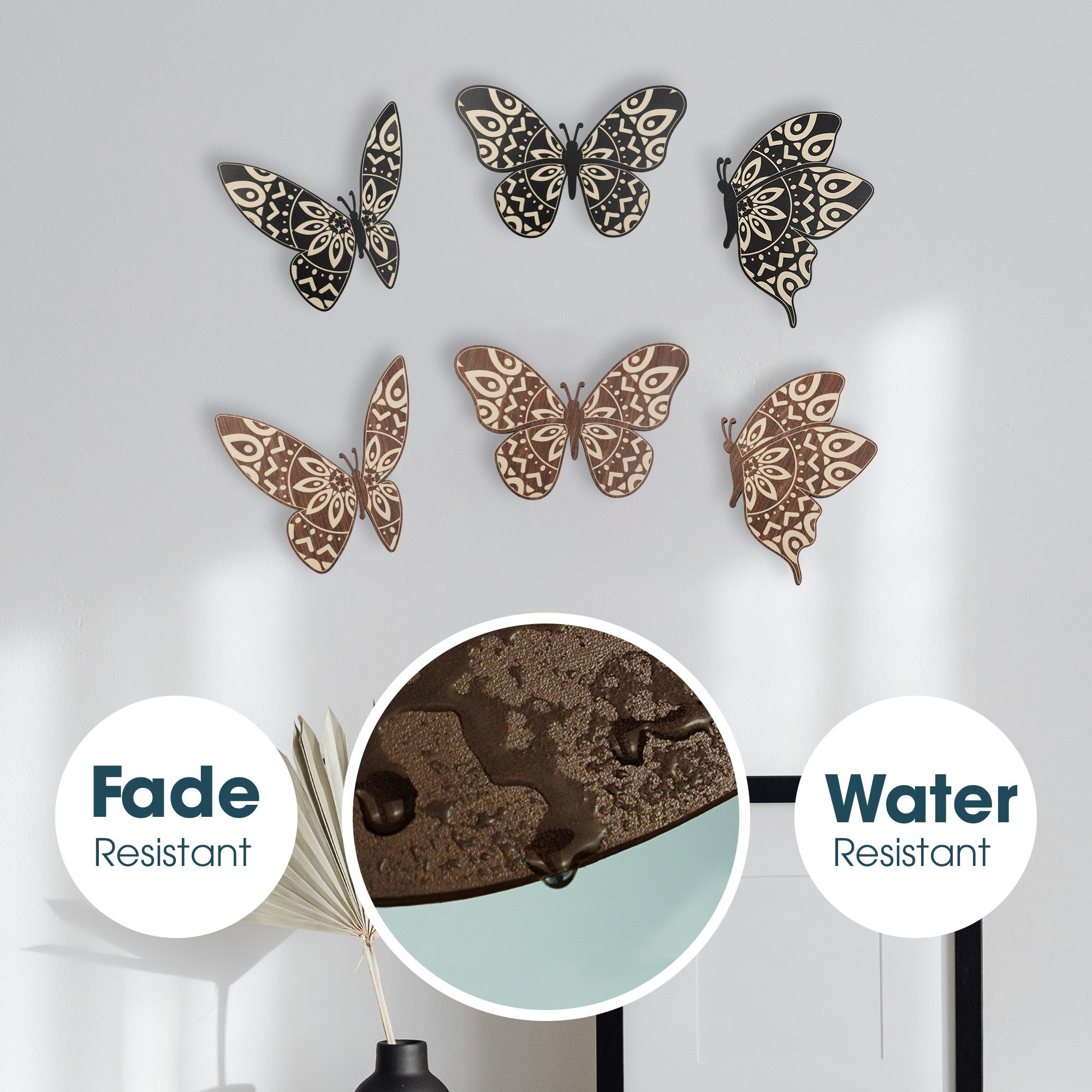 SET OF 3 BLACK BUTTERFLY WOOD WALL DECOR