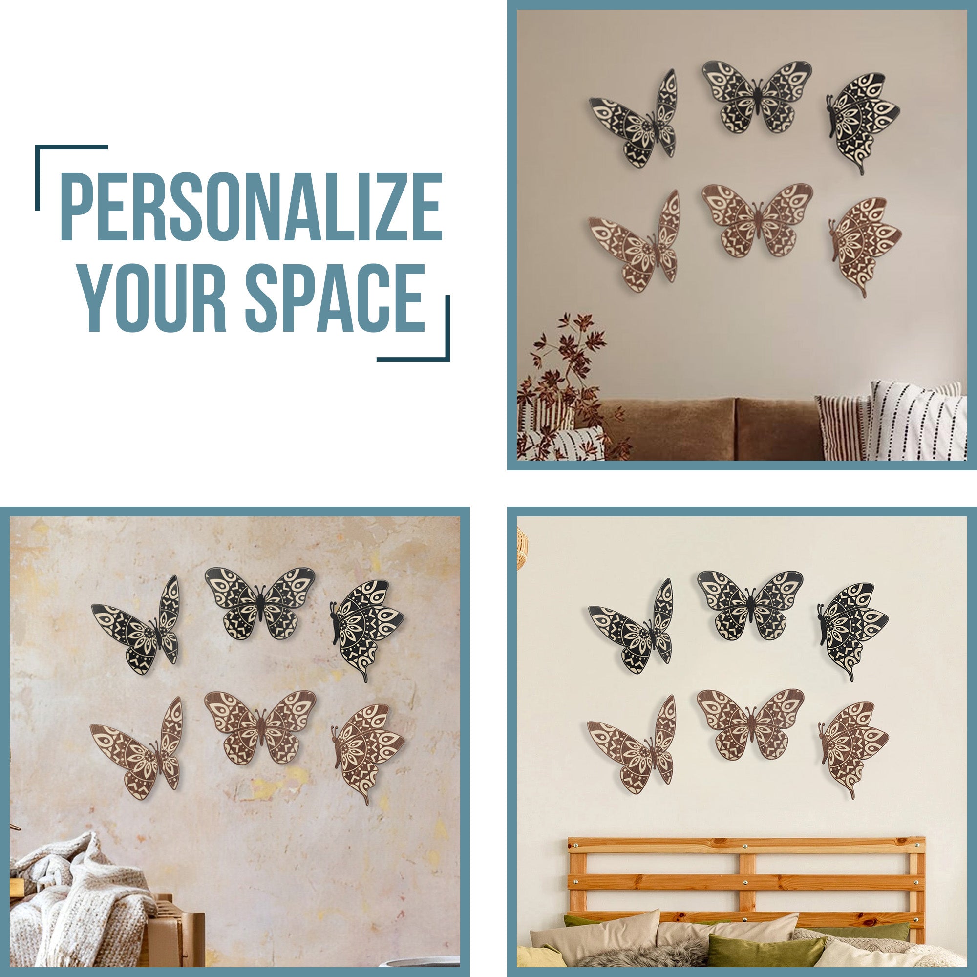 SET OF 3 BLACK BUTTERFLY WOOD WALL DECOR