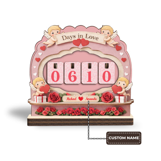 Personalized Days in Love Tracker Sign, Cute Cupids & Roses, Pink Couple Gift