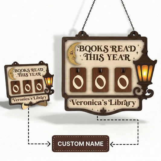 Personalized Book Tracker Sign, Vintage Lantern & Moon, Cozy Wall Decor