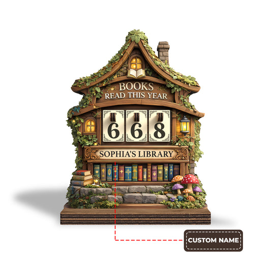 Personalized Book Tracker Sign, Whimsical Forest Cottage, Bookish Gift