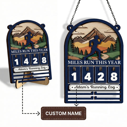 Personalized Running Medal Hanger, Custom Name Log & Miles Tracker