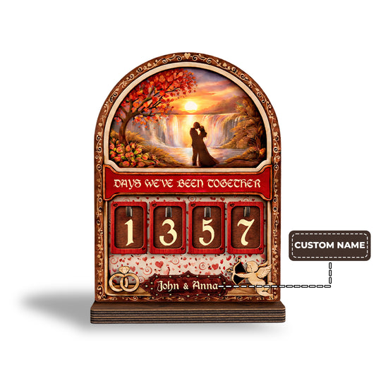 Personalized Days Together Trackers Sign, Sunset Waterfall Art, Anniversary Gift