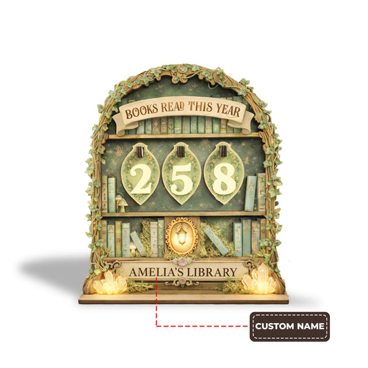 Personalized Book Tracker Sign, Enchanted Forest & Glowing Crystals, Fairycore Decor