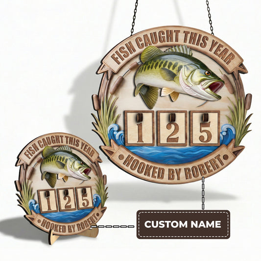 Personalized Fishing Tracker Sign, Custom Name 3D Bass Catch Counter