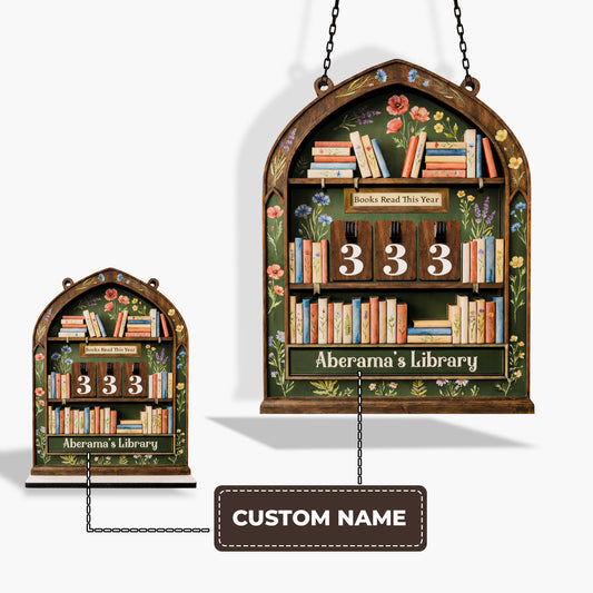 Personalized Book Tracker Sign, Floral Wooden Bookshelf, Custom Library Art