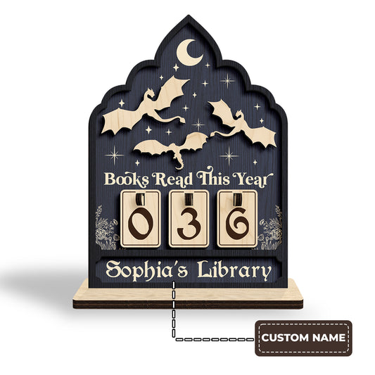Personalized Book Tracker Sign, Flying Dragons Night Sky, Reader Gift