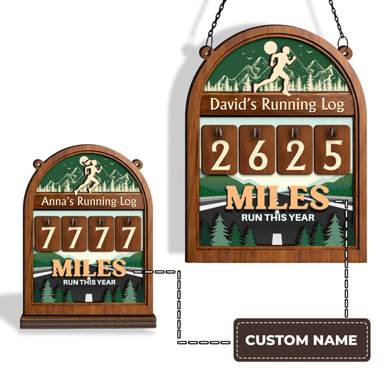 Personalized Running Tracker Sign, Custom Wood Mountain Design