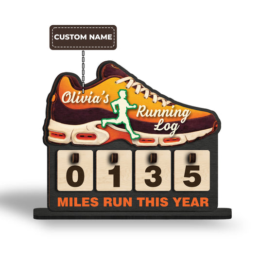 Personalized Running Miles Tracker, Custom Name Yearly Mileage Sign.
