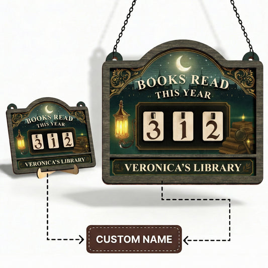 Personalized Books Tracker Sign, Whimsical Sleeping Moon, Library Decor