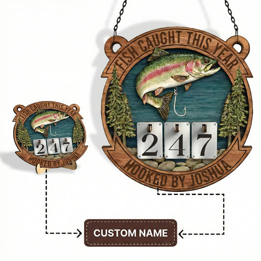 Personalized Fishing Tracker Sign, Custom Name 3D Bass & Wave Log