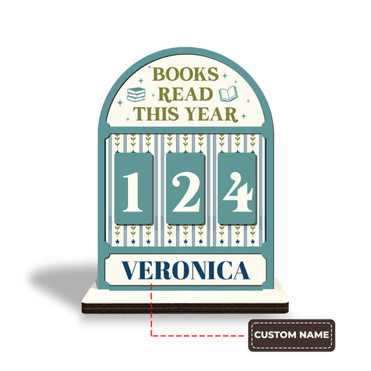 Personalized Book Tracker Sign, Mint Green Leaf Pattern, Minimalist Decor